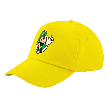 Super mario Luigi win, Child's Baseball Cap, 100% Cotton Twill, Yellow (COTTON, CHILD, UNISEX, ONE SIZE)