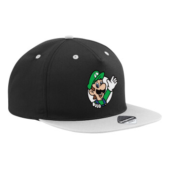 Super mario Luigi win, Adult Flat Snapback Hat Black/Grey, (100% COTTON TWILL, ADULT, UNISEX, ONE SIZE)