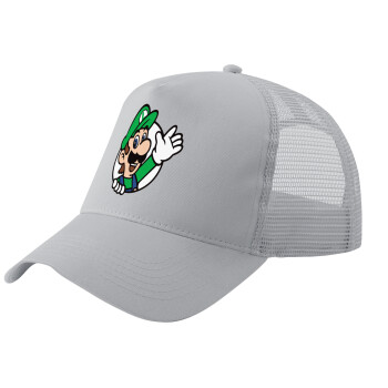 Super mario Luigi win, Adult Structured Trucker Hat, with Mesh, GRAY (100% COTTON, ADULT, UNISEX, ONE SIZE)