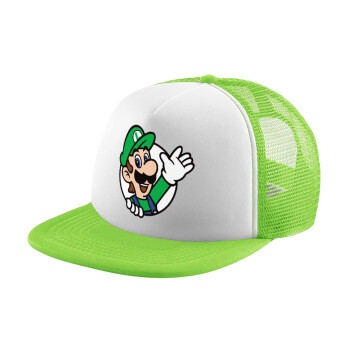 Super mario Luigi win, Καπέλο παιδικό Soft Trucker με Δίχτυ ΠΡΑΣΙΝΟ/ΛΕΥΚΟ (POLYESTER, ΠΑΙΔΙΚΟ, ONE SIZE)