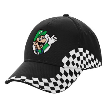 Super mario Luigi win, Adult Ultimate BLACK RACING Cap, (100% COTTON DRILL, ADULT, UNISEX, ONE SIZE)