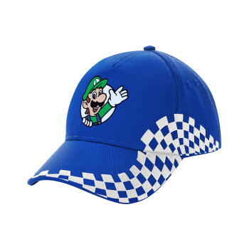 Super mario Luigi win, Adult Ultimate BLUE RACING Cap, (100% COTTON DRILL, ADULT, UNISEX, ONE SIZE)