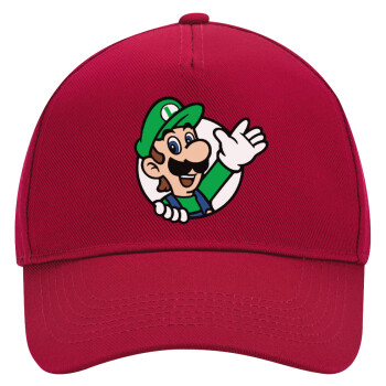 Super mario Luigi win, Adult Ultimate Hat RED, (100% COTTON DRILL, ADULT, UNISEX, ONE SIZE)