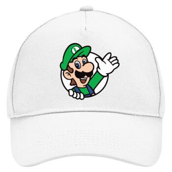 Super mario Luigi win, Adult Baseball Cap, Drill, White (100% COTTON, ADULT, UNISEX, ONE SIZE)