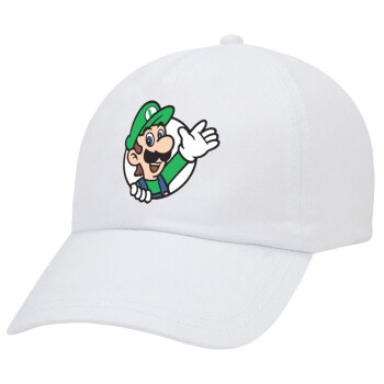 Super mario Luigi win, Καπέλο Ενηλίκων Baseball Λευκό 5-φύλλο (POLYESTER, ΕΝΗΛΙΚΩΝ, UNISEX, ONE SIZE)