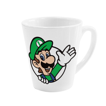 Super mario Luigi win, Κούπα κωνική Latte Λευκή, κεραμική, 300ml