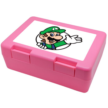 Super mario Luigi win, Children's cookie container PINK 185x128x65mm (BPA free plastic)