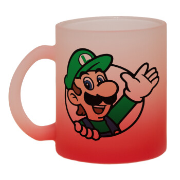 Super mario Luigi win, Κούπα γυάλινη δίχρωμη με βάση το κόκκινο ματ, 330ml