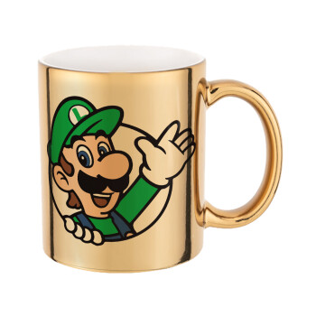 Super mario Luigi win, Κούπα κεραμική, χρυσή καθρέπτης, 330ml