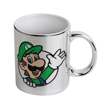 Super mario Luigi win, Mug ceramic, silver mirror, 330ml