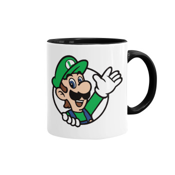 Super mario Luigi win, Mug colored black, ceramic, 330ml