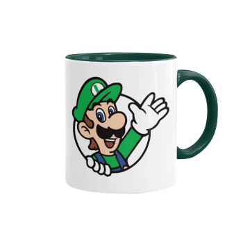Super mario Luigi win, Κούπα χρωματιστή πράσινη, κεραμική, 330ml