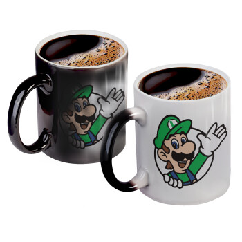 Super mario Luigi win, Color changing magic Mug, ceramic, 330ml when adding hot liquid inside, the black colour desappears (1 pcs)