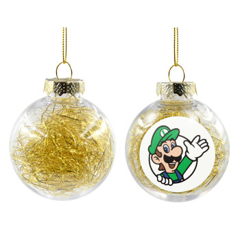 Super mario Luigi win, Transparent Christmas tree ball ornament with gold filling 8cm