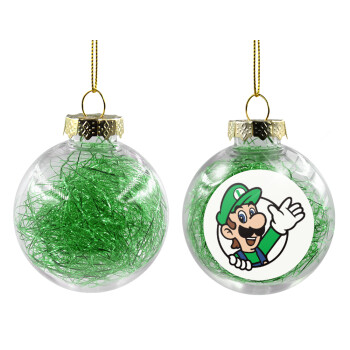 Super mario Luigi win, Transparent Christmas tree ball ornament with green filling 8cm