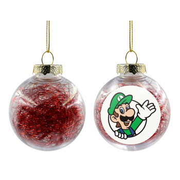 Super mario Luigi win, Transparent Christmas tree ball ornament with red filling 8cm