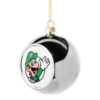 Super mario Luigi win, Silver 8cm Christmas tree ball ornament