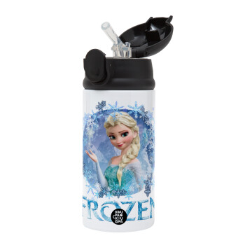 Frozen Elsa, Children's hot water bottle, stainless steel, with safety straw, Black (360ml) BPA-FREE