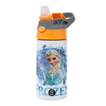 Frozen Elsa, Children's hot water bottle, stainless steel, with safety straw, Orange/Grey (360ml) BPA-FREE