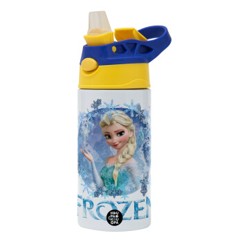 Frozen Elsa, Children's hot water bottle, stainless steel, with safety straw, green, blue (360ml) BPA FREE