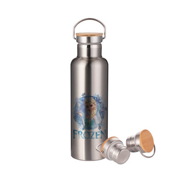 Frozen Elsa, Stainless steel Silver with wooden lid (bamboo), double wall, 750ml