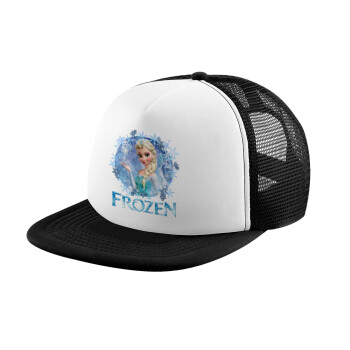 Frozen Elsa, Adult Soft Trucker Hat with Black/White Mesh (POLYESTER, ADULT, UNISEX, ONE SIZE)