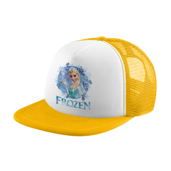 Frozen Elsa, Adult Soft Trucker Hat with Yellow/White Mesh (POLYESTER, ADULT, UNISEX, ONE SIZE)