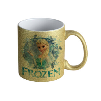 Frozen Elsa, Κούπα Χρυσή Glitter που γυαλίζει, κεραμική, 330ml