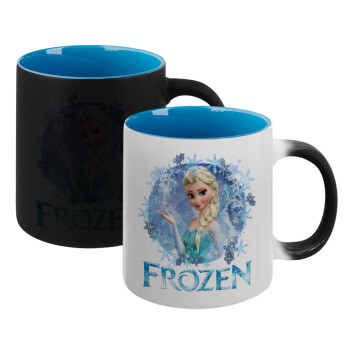 Frozen Elsa, Κούπα Μαγική εσωτερικό μπλε, κεραμική 330ml που αλλάζει χρώμα με το ζεστό ρόφημα