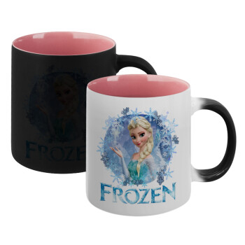 Frozen Elsa, Κούπα Μαγική εσωτερικό ΡΟΖ, κεραμική 330ml που αλλάζει χρώμα με το ζεστό ρόφημα