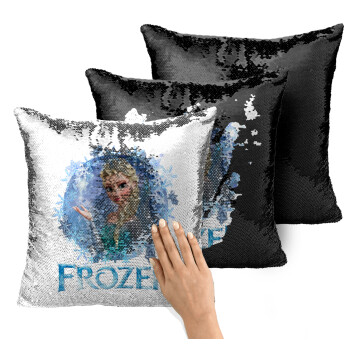 Frozen Elsa, Μαξιλάρι καναπέ Μαγικό Μαύρο με πούλιες 40x40cm περιέχεται το γέμισμα