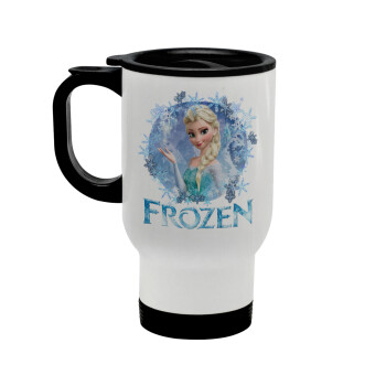 Frozen Elsa, Stainless steel travel mug with lid, double wall white 450ml