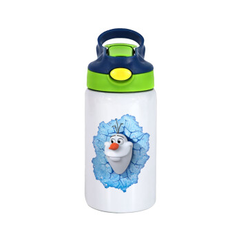 Frozen Olaf, Children's hot water bottle, stainless steel, with safety straw, green, blue (350ml)