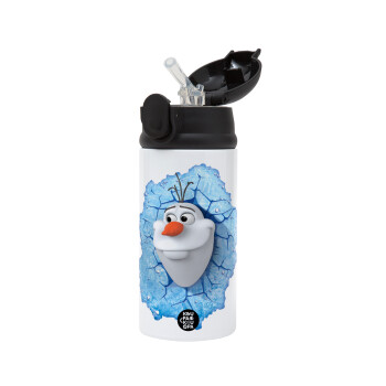 Frozen Olaf, Children's hot water bottle, stainless steel, with safety straw, Black (360ml) BPA-FREE