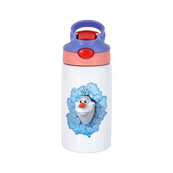 Frozen Olaf, Παιδικό παγούρι θερμό, ανοξείδωτο, με καλαμάκι ασφαλείας, ροζ/μωβ (350ml)
