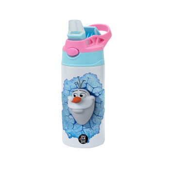 Frozen Olaf, Children's hot water bottle, stainless steel, with safety straw, Pink/BlueCiel (360ml) BPA FREE