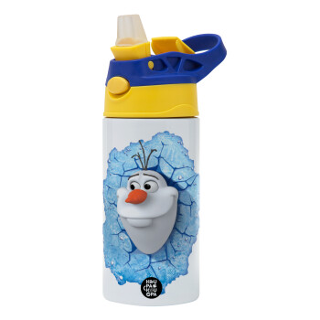 Frozen Olaf, Children's hot water bottle, stainless steel, with safety straw, green, blue (360ml) BPA FREE