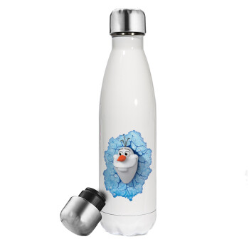 Frozen Olaf, Metal mug thermos White (Stainless steel), double wall, 500ml