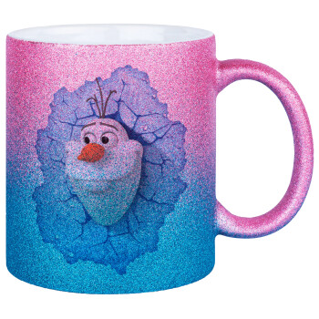 Frozen Olaf, Κούπα Χρυσή/Μπλε Glitter, κεραμική, 330ml