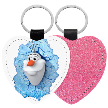 Frozen Olaf, Μπρελόκ PU δερμάτινο glitter καρδιά ΡΟΖ