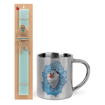 Frozen Olaf, Easter Set, metallic thermal cup (300ml) & aromatic flat Easter candle (30cm) (TURQUOISE)