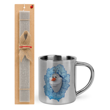 Frozen Olaf, Easter Set, metallic thermal cup (300ml) & Easter aromatic flat candle (30cm) (GRAY)