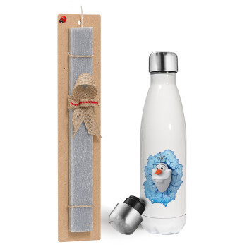 Frozen Olaf, Easter candle, metallic white thermos bottle (500ml) & aromatic flat candle (30cm) (GRAY)