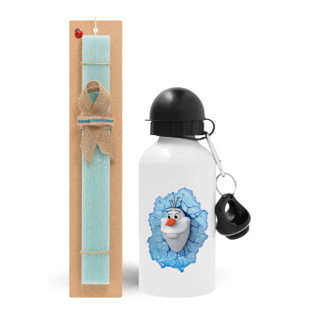 Frozen Olaf, Easter Set, metallic aluminum water bottle (500ml) & scented flat candle (30cm) (TURQUOISE)