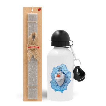 Frozen Olaf, Easter Set, metallic aluminum water bottle (500ml) & aromatic flat Easter candle (30cm) (GRAY)