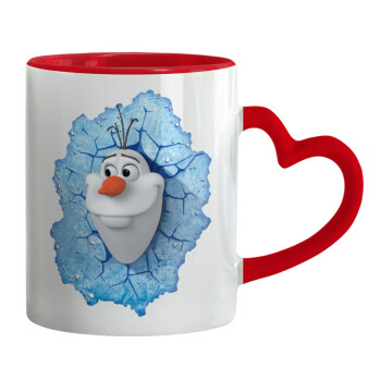 Frozen Olaf, Κούπα καρδιά χερούλι κόκκινη, κεραμική, 330ml