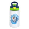 Children's hot water bottle, stainless steel, with safety straw, green, blue (350ml)