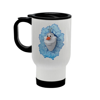 Frozen Olaf, Stainless steel travel mug with lid, double wall white 450ml