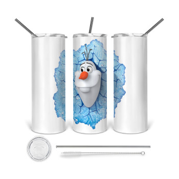 Frozen Olaf, 360 Eco friendly ποτήρι θερμό (tumbler) από ανοξείδωτο ατσάλι 600ml, με μεταλλικό καλαμάκι & βούρτσα καθαρισμού
