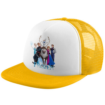 Frozen, Adult Soft Trucker Hat with Yellow/White Mesh (POLYESTER, ADULT, UNISEX, ONE SIZE)